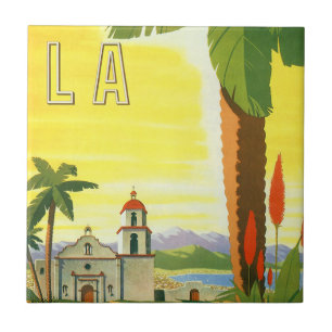 Azulejo De Cerâmica Los Angeles Antigo, Missão da Califórnia com Palme