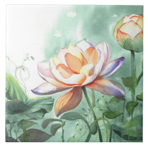 Azulejo De Cerâmica Lótus Aquarela