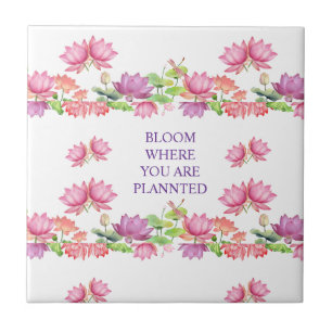 Azulejo De Cerâmica Lótus Floral em Aquarela Rosa Elegante