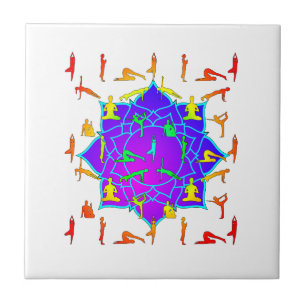 Azulejo De Cerâmica Lotus Flower Com Yoga Poses