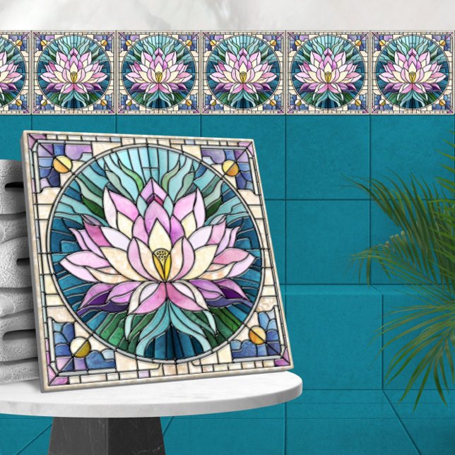 Azulejo De Cerâmica Lotus Flower Mosaic Art (Criador carregado)