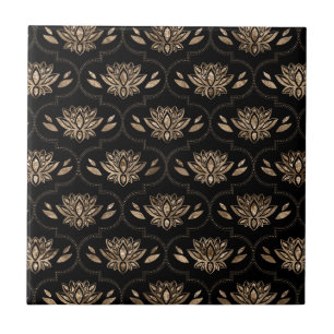 Azulejo De Cerâmica Lotus Flowers - preto e ouro