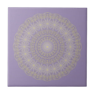 Azulejo De Cerâmica Lotus Mandala em Lilac e Dourado
