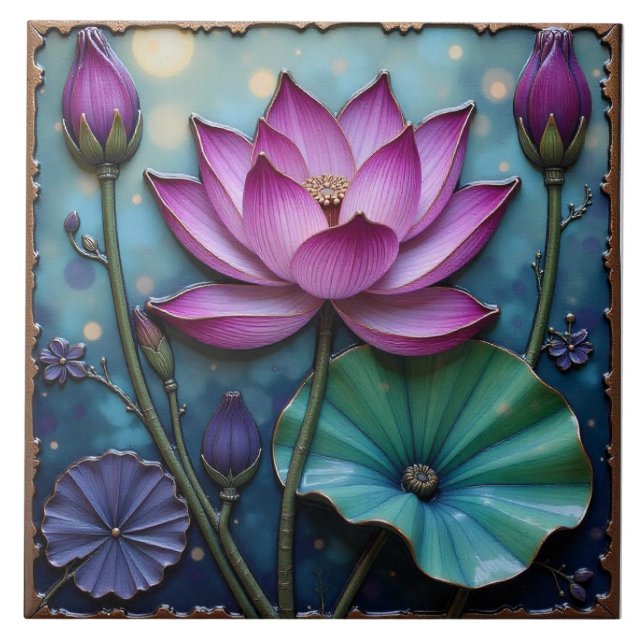 Azulejo De Cerâmica Lotus Rosa Vibrante (Frente)