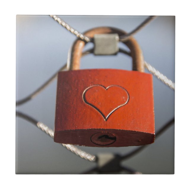 Azulejo De Cerâmica Love Heart Padlock (Frente)
