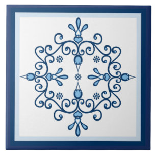 Azulejo De Cerâmica Lovebirds azuis azuis e pássaros brancos no branc