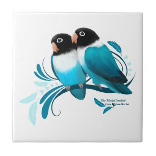Azulejo De Cerâmica Lovebirds mascarados azul