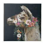 Azulejo De Cerâmica Lovely Llama<br><div class="desc">Linda Lama II de Victoria Borges. Apresenta o perfil de uma lama com ornamentos decorativos de flores.</div>