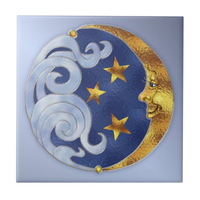 Azulejo De Cerâmica Lua Celestial e Estrelas (Frente)