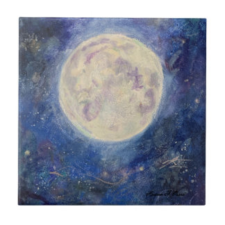 Azulejo De Cerâmica Lua Cheia Noturna Céu Celestial Maureen Girard Uni