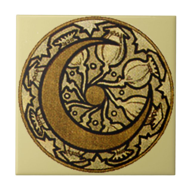 Azulejo De Cerâmica Lua Crescente do Zodíaco Mucha (Frente)