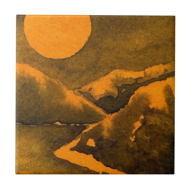 Azulejo De Cerâmica Lua de caçador de cheios nocturnos em montanhas e  (Frente)