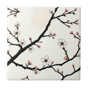 Azulejo De Cerâmica Lua de Flor de Cerejeira Padrão Minimalista