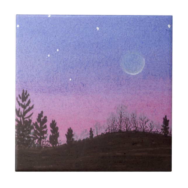 Azulejo De Cerâmica Lua e Estrelas (Frente)