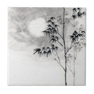 Azulejo De Cerâmica Lua japonesa clássica do bambu da arte da pintura
