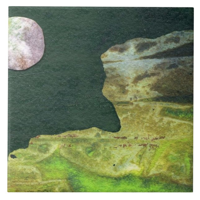 Azulejo De Cerâmica Lua rosa Sci-Fi em órbita baixa no mundo alienígen (Frente)