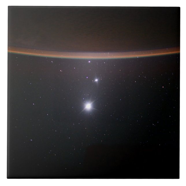 Azulejo De Cerâmica Lua, Vênus, Júpiter e Terra (ISS) (NASA) (Espaço) (Frente)