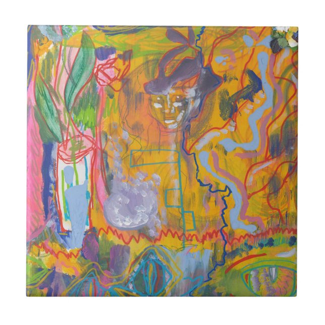 Azulejo De Cerâmica Lucid Dreamer Rosa Abstrato Pintura Arte do Arco-Í (Frente)