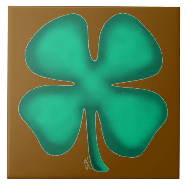 Azulejo De Cerâmica Lucky 4 Leaf Irish Clover brown large tile (Frente)