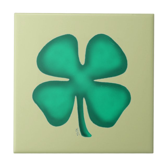 Azulejo De Cerâmica Lucky 4 Leaf Irish Clover light green small tile (Frente)
