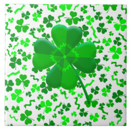 Azulejo De Cerâmica Lucky Four Leaf Clover Shamrocks Confetti