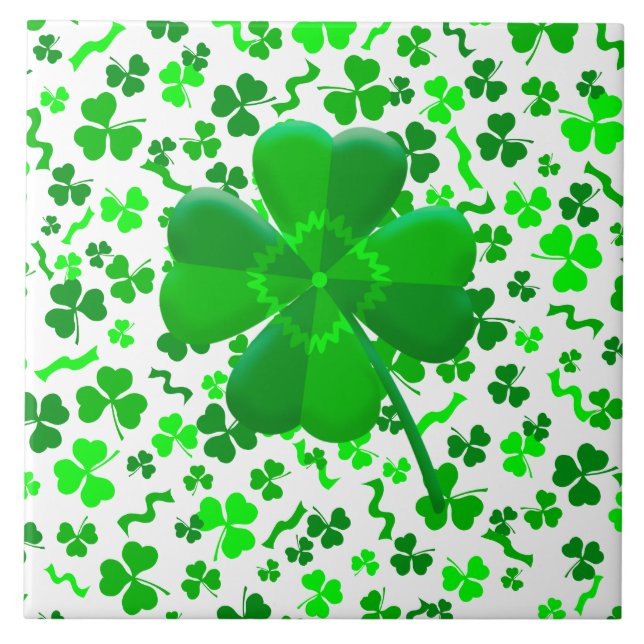 Azulejo De Cerâmica Lucky Four Leaf Clover Shamrocks Confetti (Frente)