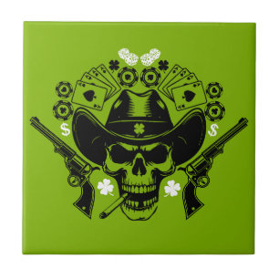 Azulejo De Cerâmica Lucky Poker Skull