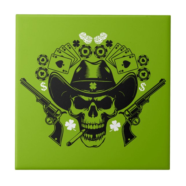 Azulejo De Cerâmica Lucky Poker Skull (Frente)