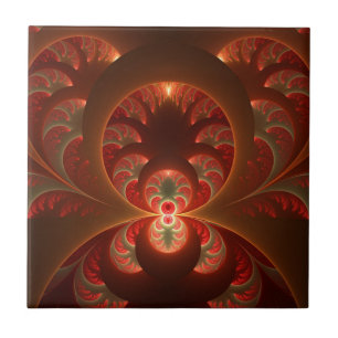 Azulejo De Cerâmica Luminoso fractal moderno laranja vermelho abstrato
