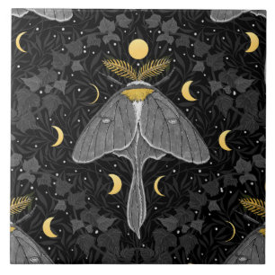 Azulejo De Cerâmica Luna-mariposa, fases luas e cor damasco de marijua