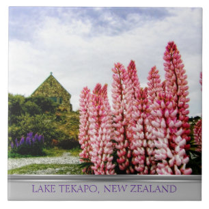 Azulejo De Cerâmica Lupins rosa no lago Tekapo Nova Zelândia
