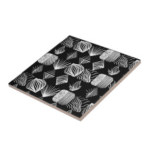 Azulejo De Cerâmica Lúpulo Tribal de Caribe Negrito - Preto e Branco,