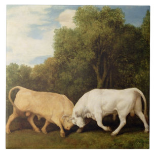 Azulejo De Cerâmica Luta de touros de George Stubbs , 1786 (óleo no
