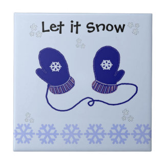 Azulejo De Cerâmica Luvas Azuis e Flocos de Neve