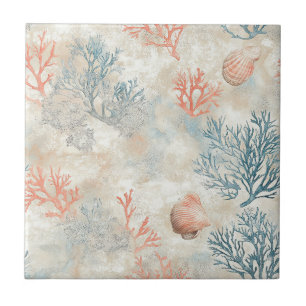 Azulejo De Cerâmica Lux Aquarela Costeira Coral & Ondas do Oceano (6)