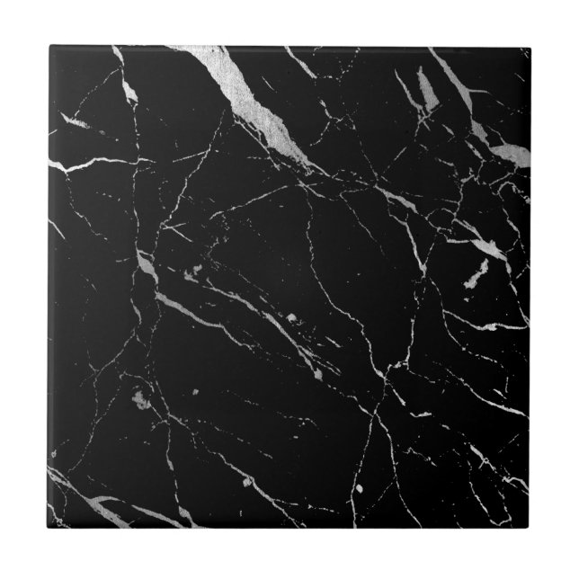 Azulejo de cerâmica Luxe Black and Silver Marble (Frente)