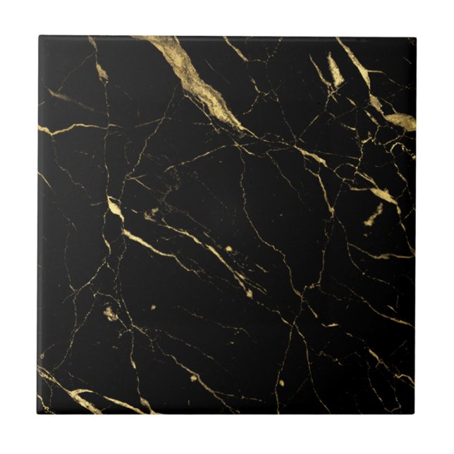 Azulejo De Cerâmica Luxe Black e Dourado Marble (Frente)