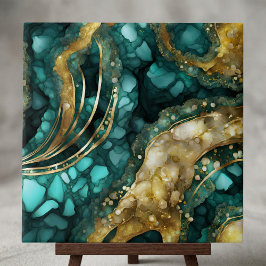 Azulejo De Cerâmica Luxe Teal Turquoise Liquid Gold Marble Agate Geode