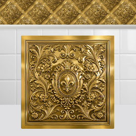 Azulejo De Cerâmica Luxo Antigo Ouro Francês Fleur de Lys Regência