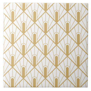 Azulejo De Cerâmica Luxo Art Deco Dourado e Branco