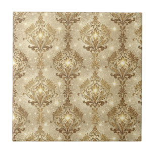 Azulejo De Cerâmica Luxo Dourado Real Brilhante com Padrão Floral de D
