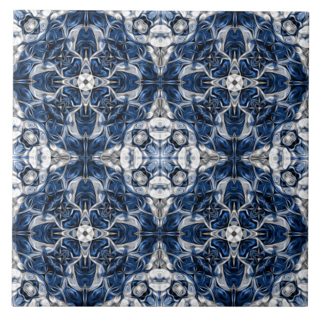 Azulejo De Cerâmica Luxo, elegante, marinho azul e branco ornamentais (Frente)