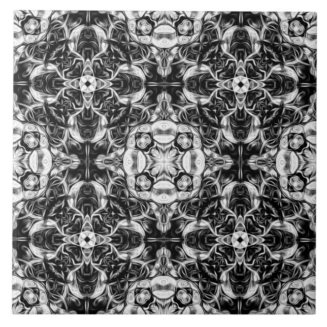 Azulejo De Cerâmica Luxo, elegante, ornamental, preto e branco (Frente)