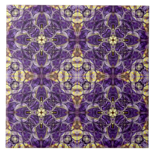 Azulejo De Cerâmica Luxo, elegante, ornamental, roxo, ouro (Frente)