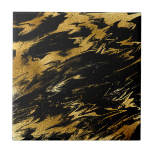 Azulejo De Cerâmica Luxo Elegante Preto e Amarelo Abstrato Aquarela