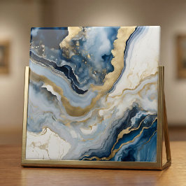Azulejo De Cerâmica Luxo em Azul e Ágata Dourada Geodo Mármore Abstrat