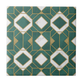 Azulejo De Cerâmica Luxo em Azul Turquesa e Dourado Geométrico Art Déc