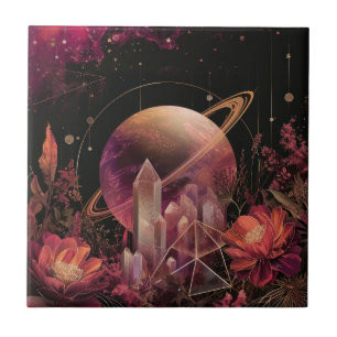 Azulejo De Cerâmica Luxo Galáxia Planeta Dourado Espaço Roxo