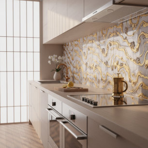 Azulejo De Cerâmica Luxo Líquido Dourado & Design de Mármore Branco