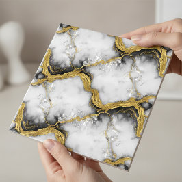 Azulejo De Cerâmica Luxo Líquido Ouro Mármore Branco Elegante